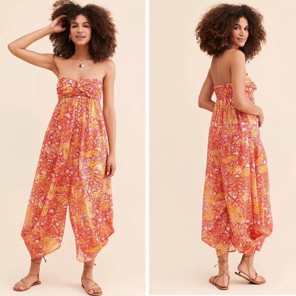 Anthropologie Harem Strapless Jumpsuit sz xs